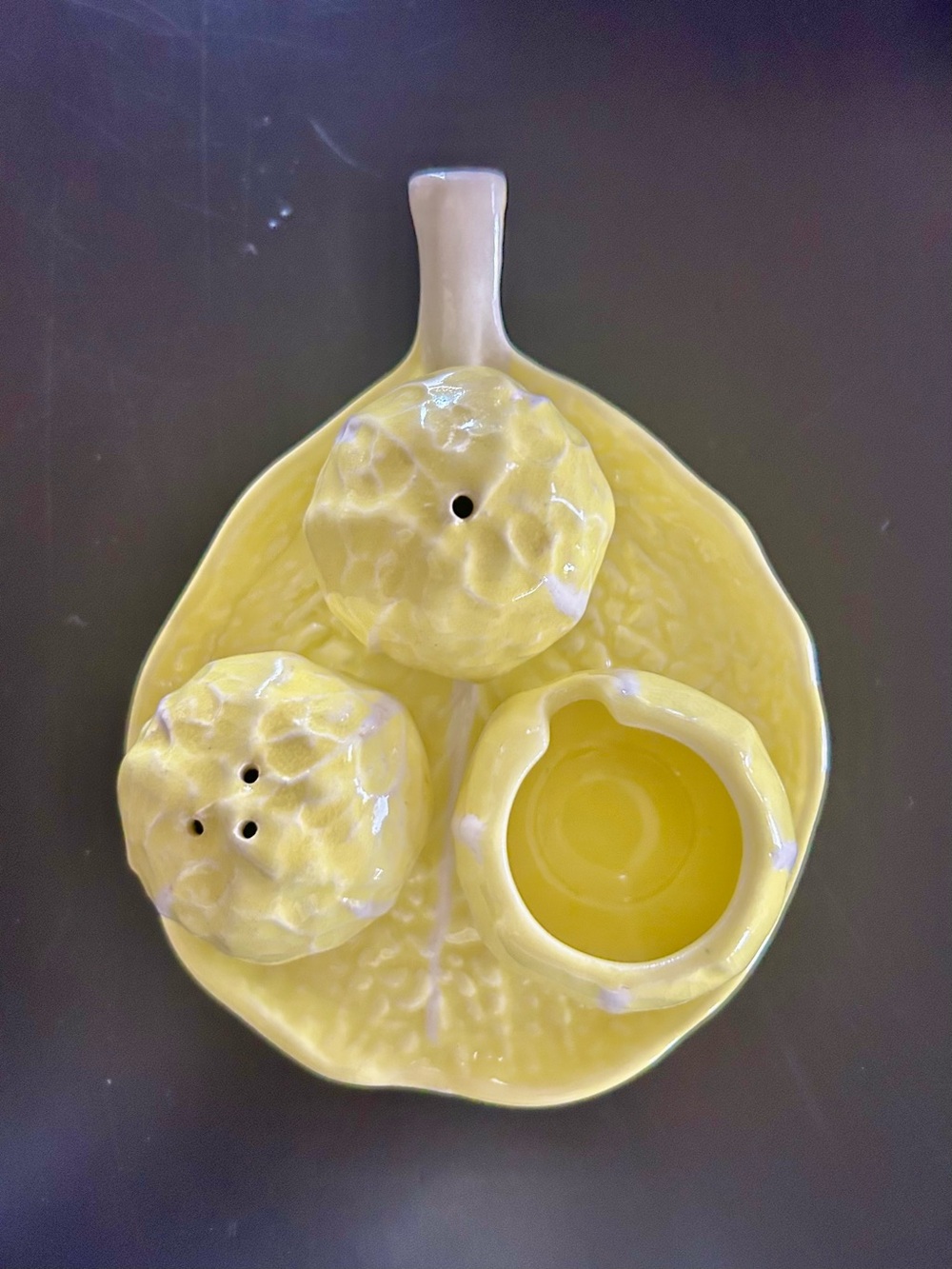 Vintage SELCA Yellow  Salt & Pepper & Sugar Set with Tray
